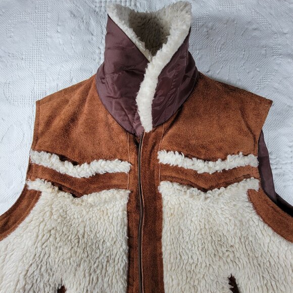 Vintage Vest 100% cowhide sherpa shell 1970s made in Taiwan Style 5280 Size L - Picture 7 of 16